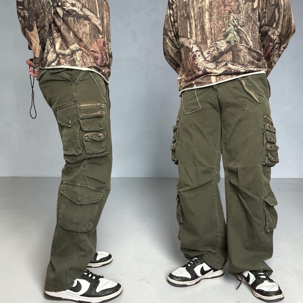 Conti Olive Green Multi-Pocket Baggy Cargo Skater Pants 30x30 Size Medium